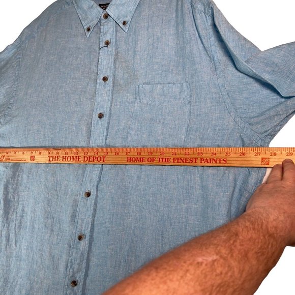 Roundtree & Yorke Mens Linen Button Down Shirt Size 2XB Blue Short Sleeve NEW - Picture 11 of 12